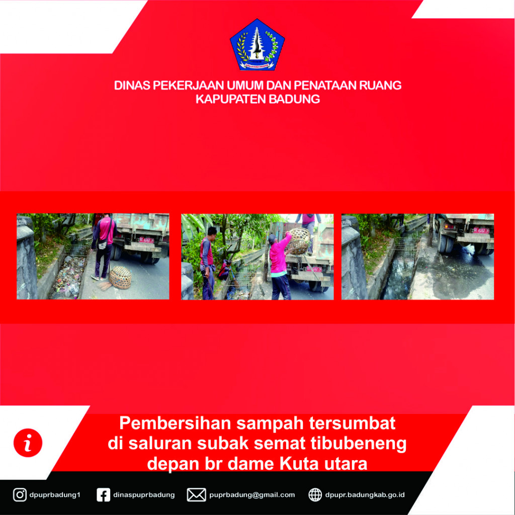 Pembersihan sampah tersumbat di saluran subak semat tibubeneng depan br dame Kuta utara Kabupaten Badung